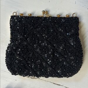 Vintage Elegant Black Beaded Clutch